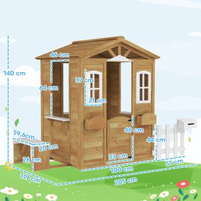 Casa de Madeira para Crianças com Caixa de Correios Banco e Floreira 205x119x140 cm Madeira e Branco