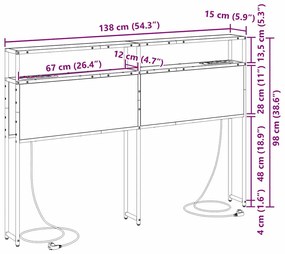 Cabeceira de armazenamento com cabeceira Carvalho fumê 135 cm