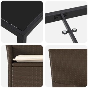 Conjunto de Jantar para Jardim 3 pcs Castanho 2 Lugares Aço