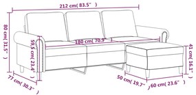 Sofá de 3 lugares com apoio de pés 180 cm veludo cor creme