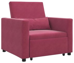 Sofá-Cama Único Conversível 3 em 1 Vinho Vermelho Veludo