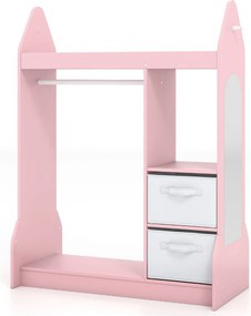 Armário para jogos faz de conta infantis para crianças 81 x 38 x 107 cm com espelho acrílico com Cabide para roupas Prateleiras abertas e Caixas dobrá