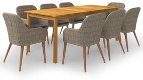 vidaXL 9 pcs conjunto de jantar para jardim castanho