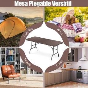Mesa de piquenique de 180 cm com superfície em HDPE portátil para acampar Café