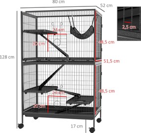 PawHut Gaiola para Roedores 80x52x128 cm Casa de 4 Alturas com Rampas
