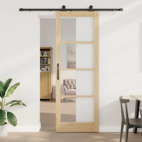 Porta Deslizante vidaXL com Conjunto de Ferragens 'ORKDAL'Madeira Sólida &amp; Vidro