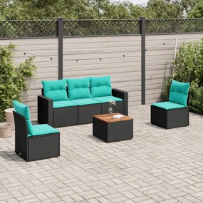 vidaXL 6 pcs conjunto de sofás p/ jardim c/ almofadões vime PE preto