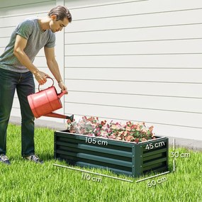 Conjunto de 2 Floreiras Grandes para Exterior em Aço Galvanizado Hortas para Terraço Jardim 110x50x30 cm Verde