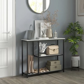 Mesa consola de 100 cm, com 3 níveis, tampos com efeito de mármore, estrutura em aço, branco