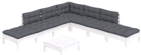 8 pcs conjunto lounge de jardim c/ almofadões pinho branco