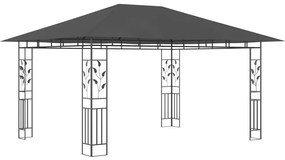 Gazebo c/ mosquiteiro e cordões luzes LED 4x3x2,73m antracite