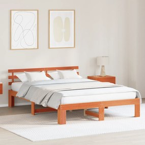 vidaXL Estrutura de Cama de Madeira de Pinho Castanho Encerado