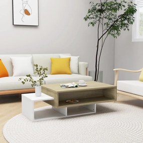 vidaXL Mesa de centro 105x55x32 cm contrapl. branco e carvalho sonoma