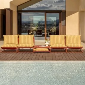 Conjunto De Jardim Amaro Com Dois Sofás Modulares De 2 Peças E Uma Mesa Lateral Conversível Amarelo Mel - Vermelho Argila - Sklum