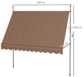 Toldo Manual Retrátil com Manivela 300x120x210-300 cm com Altura Ajustável Impermeável para Jardim Varanda Castanho