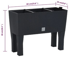 Canteiro de jardim elevado 60x25x46 cm vime PP antracite