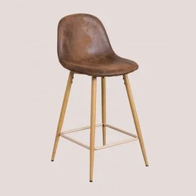 Banco Alto De Couro Sintético Glamm Café Vintage & ↑65 Cm & Madeira Natural - Sklum