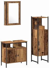 Conjunto de Móveis para Banheiro 3 Peças Madeira Antiga Madeira de Eng