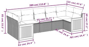 7 pcs conjunto de sofás p/ jardim com almofadões vime PE bege