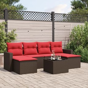 vidaXL 7 pcs conjunto de sofás jardim c/ almofadões vime PE castanho