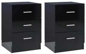 vidaXL Mesas de cabeceira 2 pcs 38x35x56 cm contrapl. preto brilhante