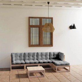 vidaXL 6 pcs conjunto lounge de jardim c/ almofadões pinho m6aciço