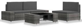 vidaXL 4 pcs conjunto lounge para jardim vime PE cinzento