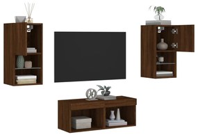vidaXL 4 pcs móveis de parede para TV com luzes LED carvalho castanho