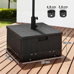 Base para Chapéu de Sol  Exterior 3 em 1 Mesa Auxiliar Vaso com Drenagem Recarregável com Areia 80 kg Preto