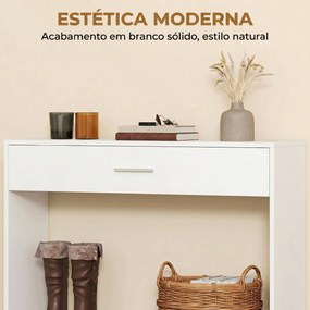 Consola de Entrada com Espelho, Gaveta e Prateleira para Hall, 91,5x27,9x85,5 cm, Branco