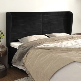 Cabeceira de cama c/ abas veludo 203x23x118/128 cm preto