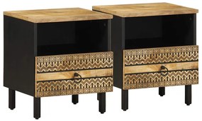 Mesas cabeceira 2 pcs 40x33x46 cm mangueira áspera maciça preto