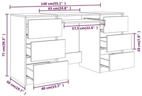 Secretária Luxes com 6 Gavetas de 140 cm - Cinzento Sonoma - Design Mo