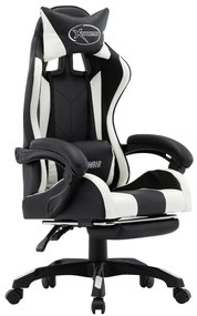 Cadeira estilo corrida c/ apoio pés couro artif. branco/preto