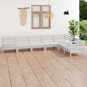 7 pcs conjunto lounge de jardim pinho maciço branco