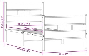 Estrutura de cama sem colchão 90x200 cm metal carvalho sonoma