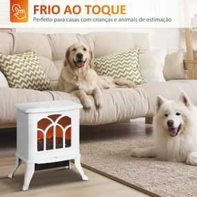 Lareira Elétrica  750/1500 W Lareira Decorativa com 2 Níveis de Potência Efeito Chama Área de Cobertura 15-20 m² 37,3x23,1x44 cm Branco