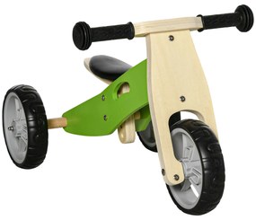 AIYAPLAY Bicicleta sem Pedais de Madeira 2 em 1 Triciclo Infantil com Assento Ajustável de 22-26cm  60x38x38cm Verde