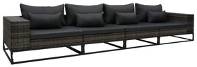 vidaXL 4 pcs conjunto sofás de jardim c/ almofadões vime PE cinzento