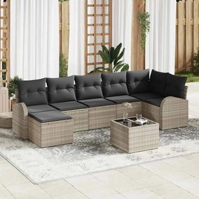 vidaXL Conjunto de Sofás de Jardim de 8 Peças com Almofadas Cinza Rattan Poliéster