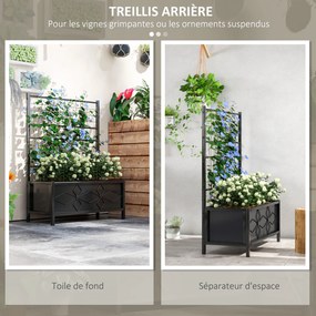 Floreira elevada para jardim com treliça, em aço galvanizado com padrão em losango, 90 x 40 x 120 cm, preta
