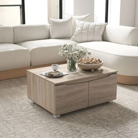 Mesa de centro rústica 80 x 60 x 37 cm baixa com arrumação com 4 portas e abertura em 2 direções castanha