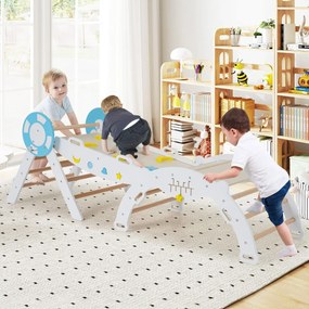 Conjunto triangular 8 em 1 de escalada para bebés com rampa, escada e arco de escalada Montessori de madeira branco