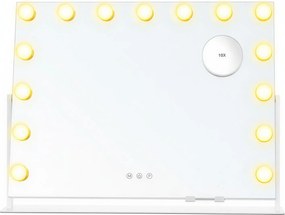Espelho maquilhagem LED com 15 lâmpadas 10 x 62,5 x 45,8 cm, ampliação de 10 vezes, porta de carregamento branco