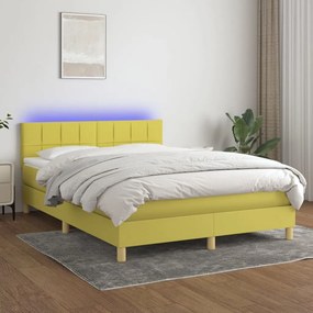 vidaXL Cama box spring c/ colchão e LED 140x190 cm tecido verde