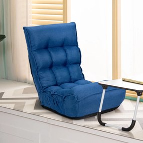Sofá 4-Posições Sofá Dobrável Regulável Cadeira de Chão Dobrável com Encosto Reclinado com Encosto Alto Azul