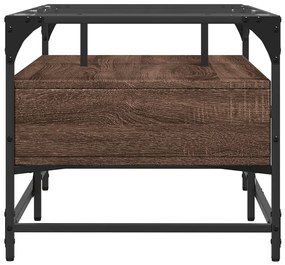 Mesa de centro c/ topo vidro 98,5x50x45cm carvalho castanho aço