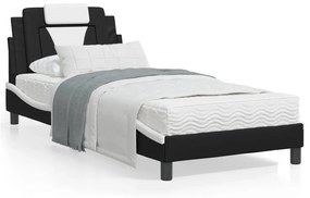 Estrutura cama c/ luz LED 90x190 cm couro artif. preto/branco