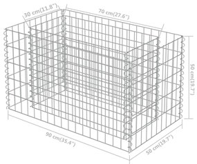 Canteiro elevado/cesto gabião 90x50x50 cm aço galvanizado