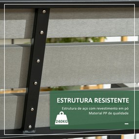 Banco de Jardim 2 Lugares Banco para Exterior com Encosto Apoio para os Braços e Estrutura de Aço para Varanda Pátio Carga 240 kg 122x65x92 cm Cinza